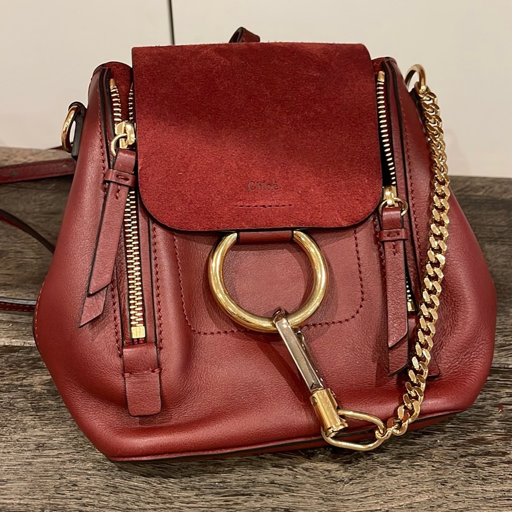 Chloe sienna burgendy red calf leather backpack handbag gold hardware authentic